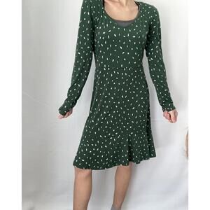 Kayleigh Green Long Sleeve Casual Dress with White Leaf Print size small